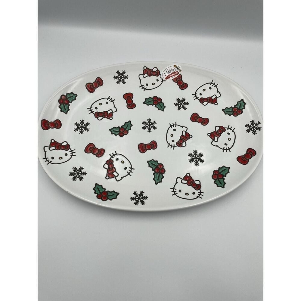 Christmas Hello Kitty Santa Hat Mistletoe Oval Serving Plate Rare ~BRAND NEW~